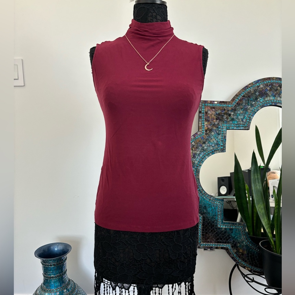 Maroon Sleeveless Mock Turtleneck- Fitted